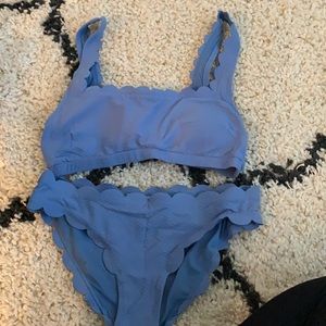 Blue scalloped two piece swim suit